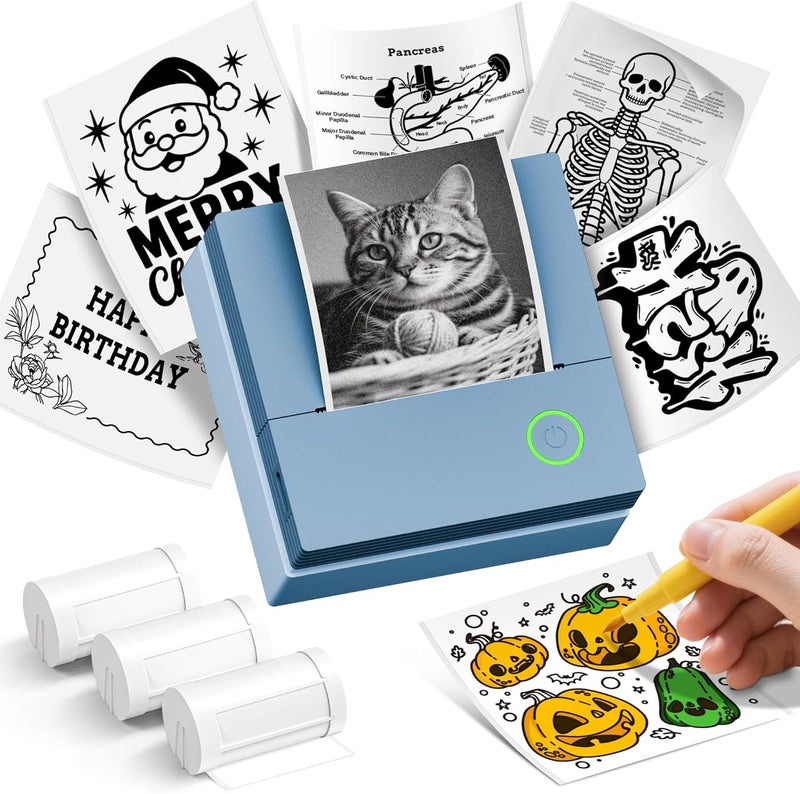 ETIKEZ Sticker Printer, PM290C Portable Mini Printer, Inkless Bluetooth Sticker Maker with 3 Rolls Paper, Impresora Portátil for Notes, Journal, DIY, Gift, Print Pod for School/Office/Home, Blue - Image 1